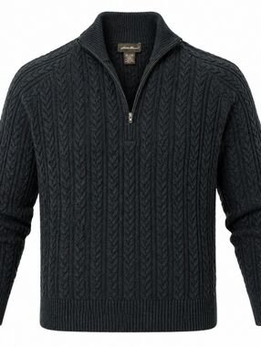Eddie Bauer Dark Green 1/4 Zip Cable Knit Angora Rabbit Cashmere Sweater Sz XXL